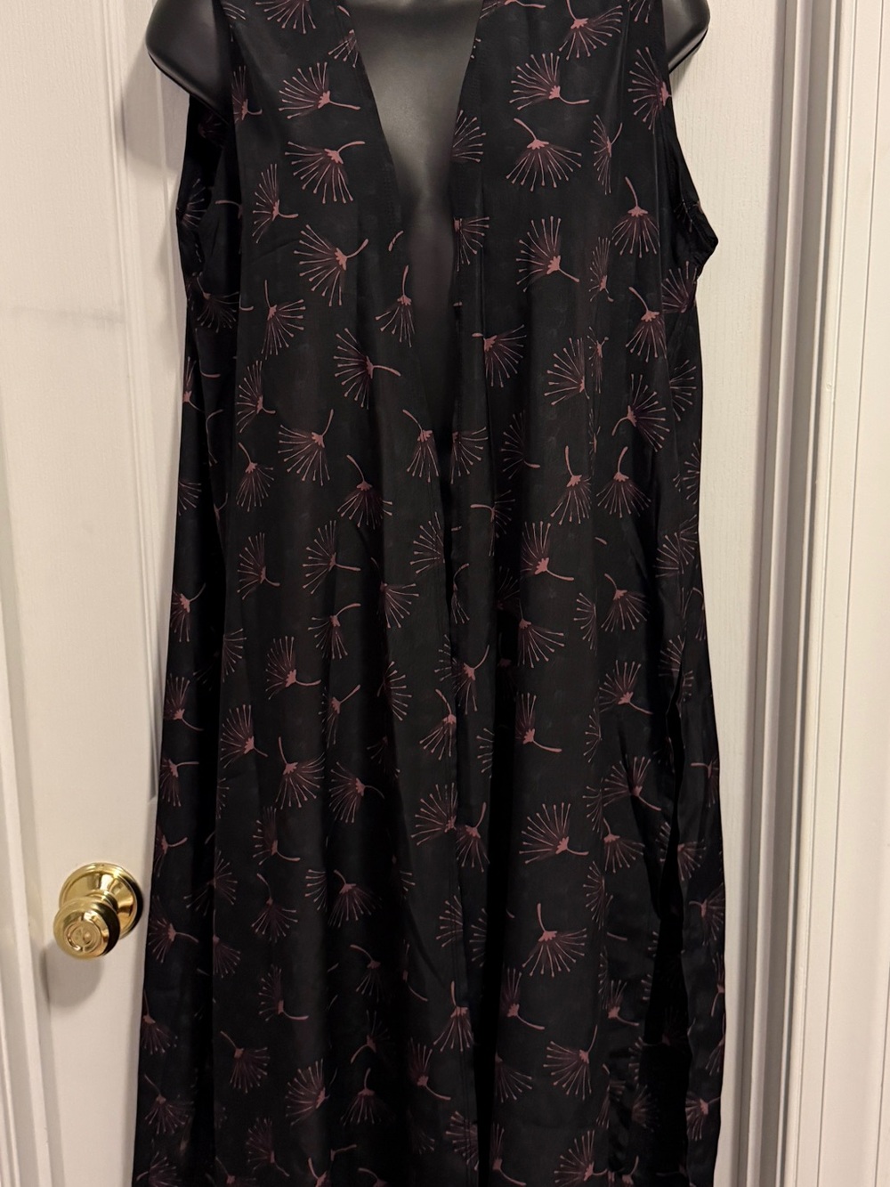 Lularoe Black Sleeveless Sheer Vest with Pink Dandelion Print
